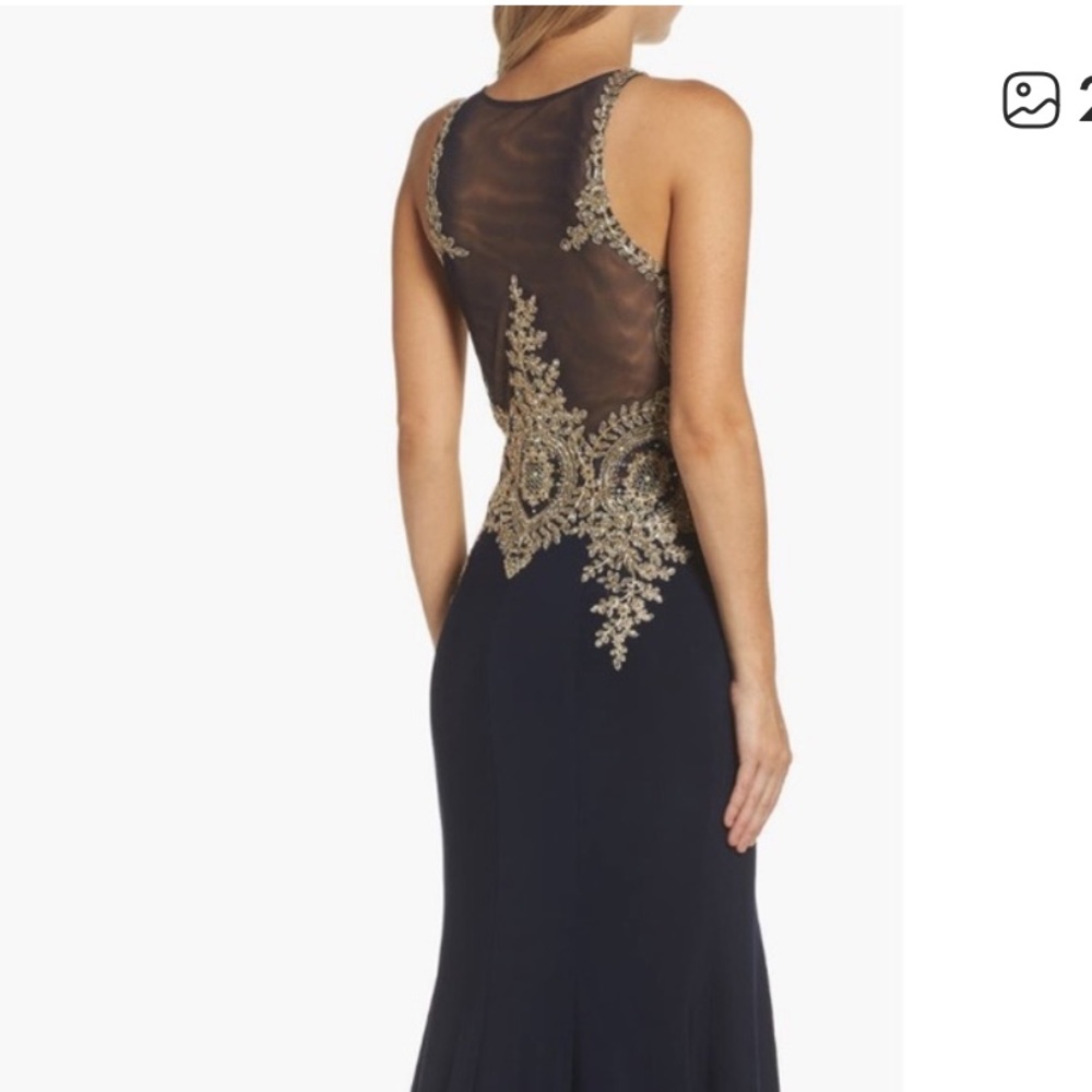Xscape Black&Gold Taffeta Mermaid Prom Event Gown Side Zip Size 2P - Picture 4 of 15